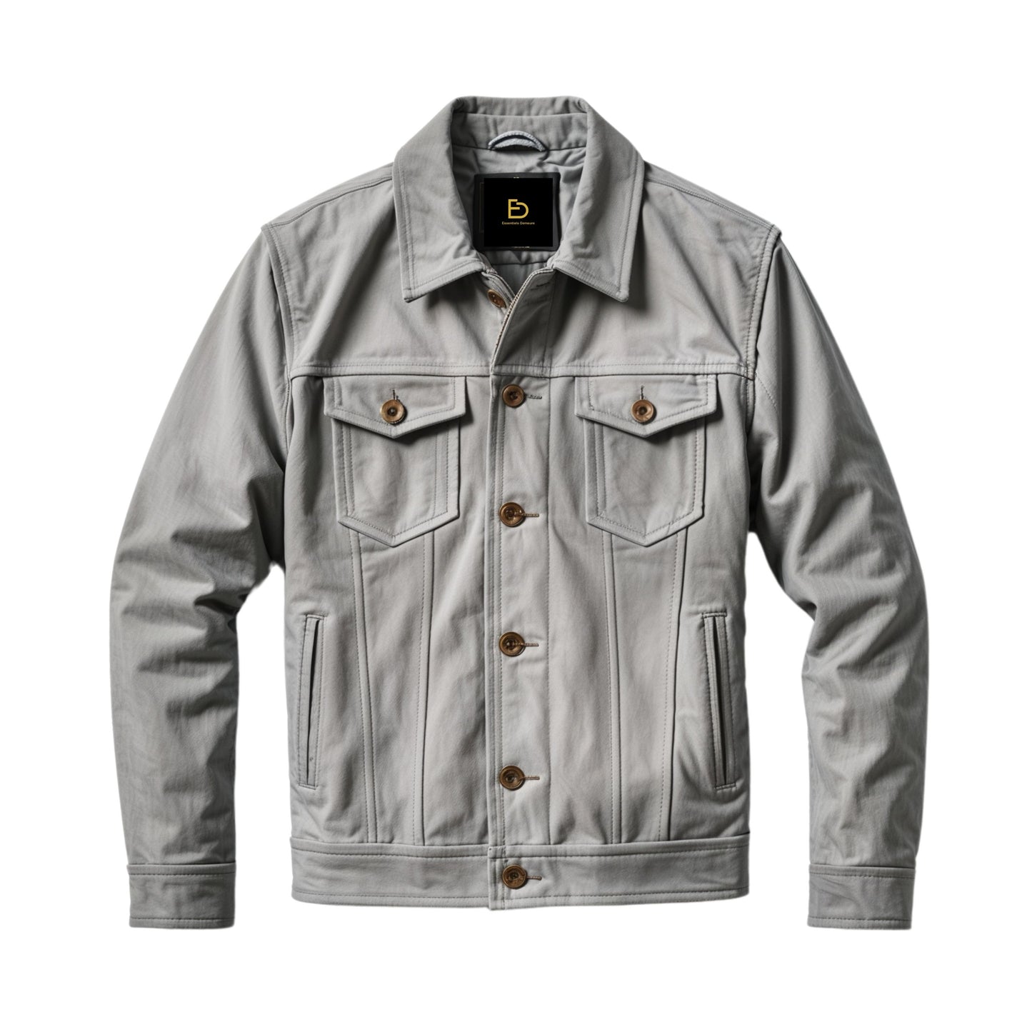 Light Gray Suede Trucker Jacket: Western Style, Button Front, Slim Fit