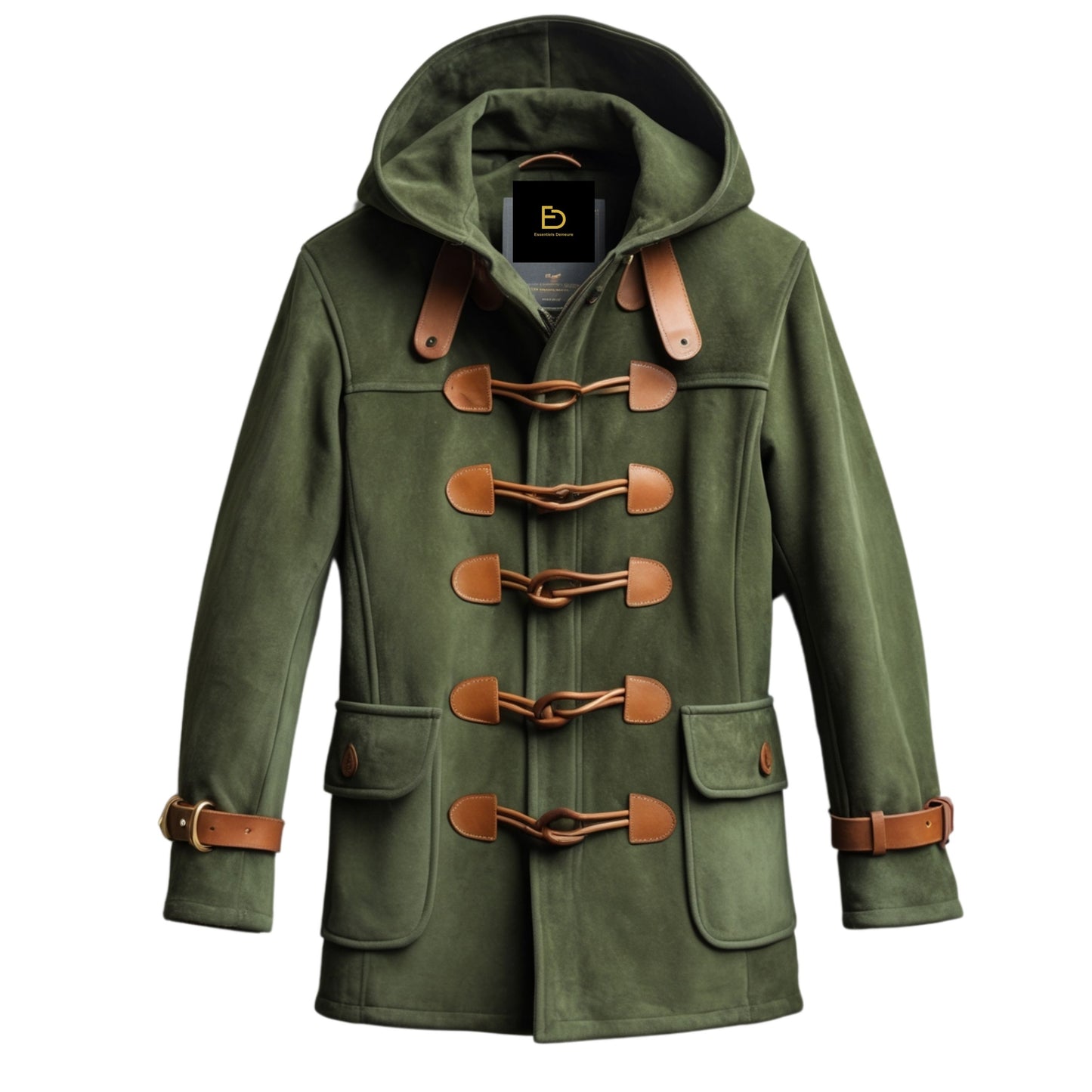 Men's Green Duffle Coat with Leather Toggle Fastenings and Hood – Warm Winter Style