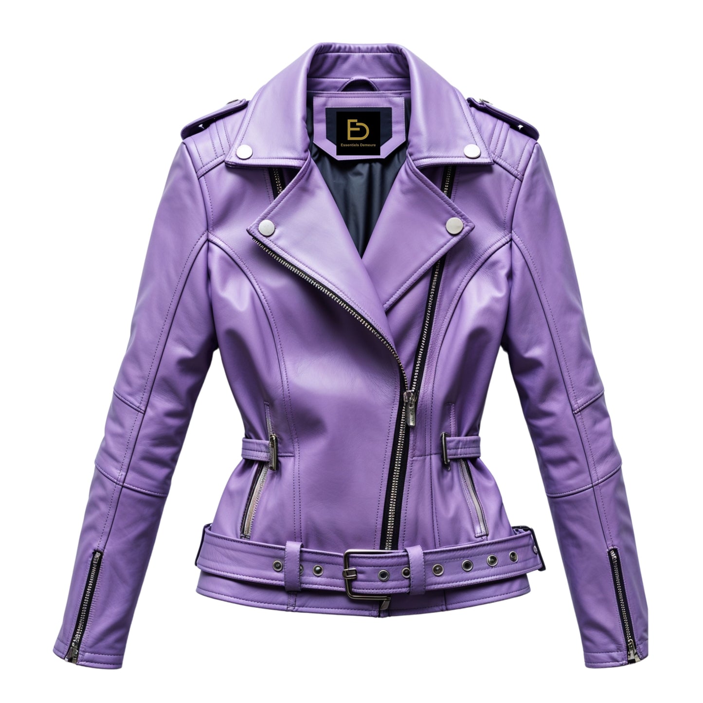 Women's Lavender Leather Biker Jacket – Slim Fit Asymmetric Zip Outerwear