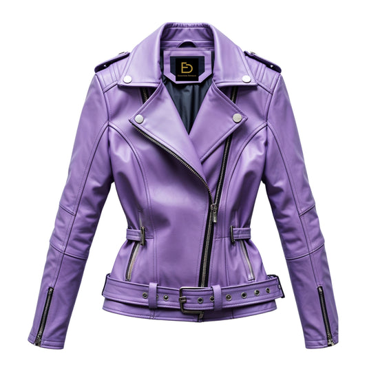 Women's Lavender Leather Biker Jacket – Slim Fit Asymmetric Zip Outerwear