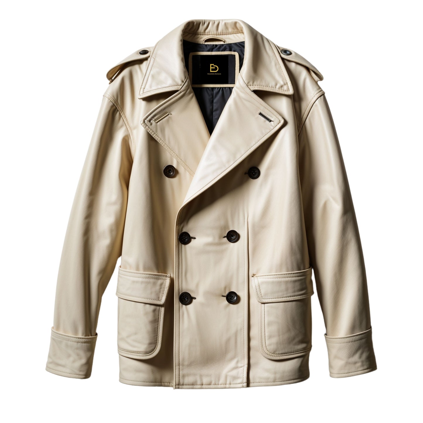 Classic Cream Double Breasted Real Leather Jacket Men Wide Lapels Ideal Timeless Sophisticated Style