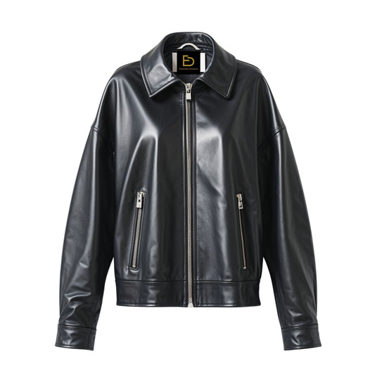 Black Real Leather Jacket: Relaxed Modern Streetwear Style Coat