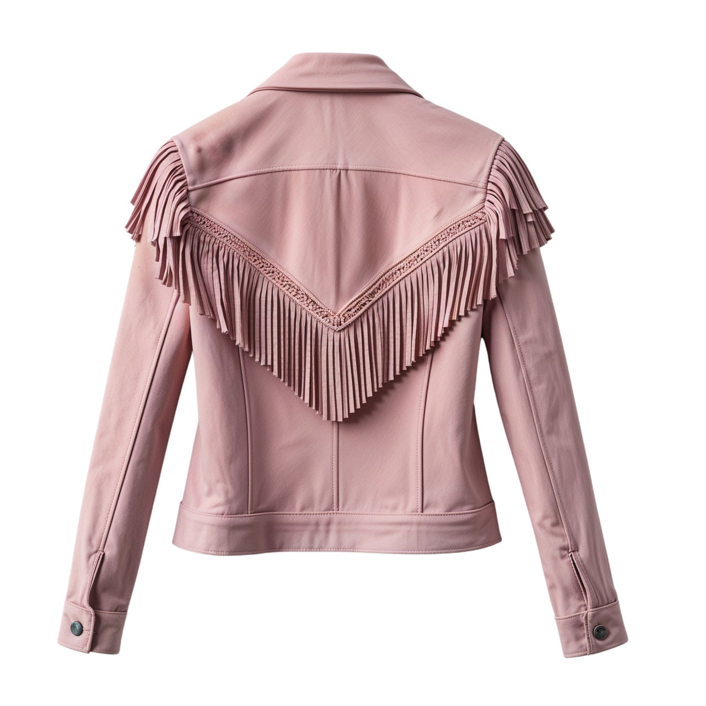 Dusty Pink Real Leather Fringe Jacket – Western Yoke Shoulder Detail Cropped Fit