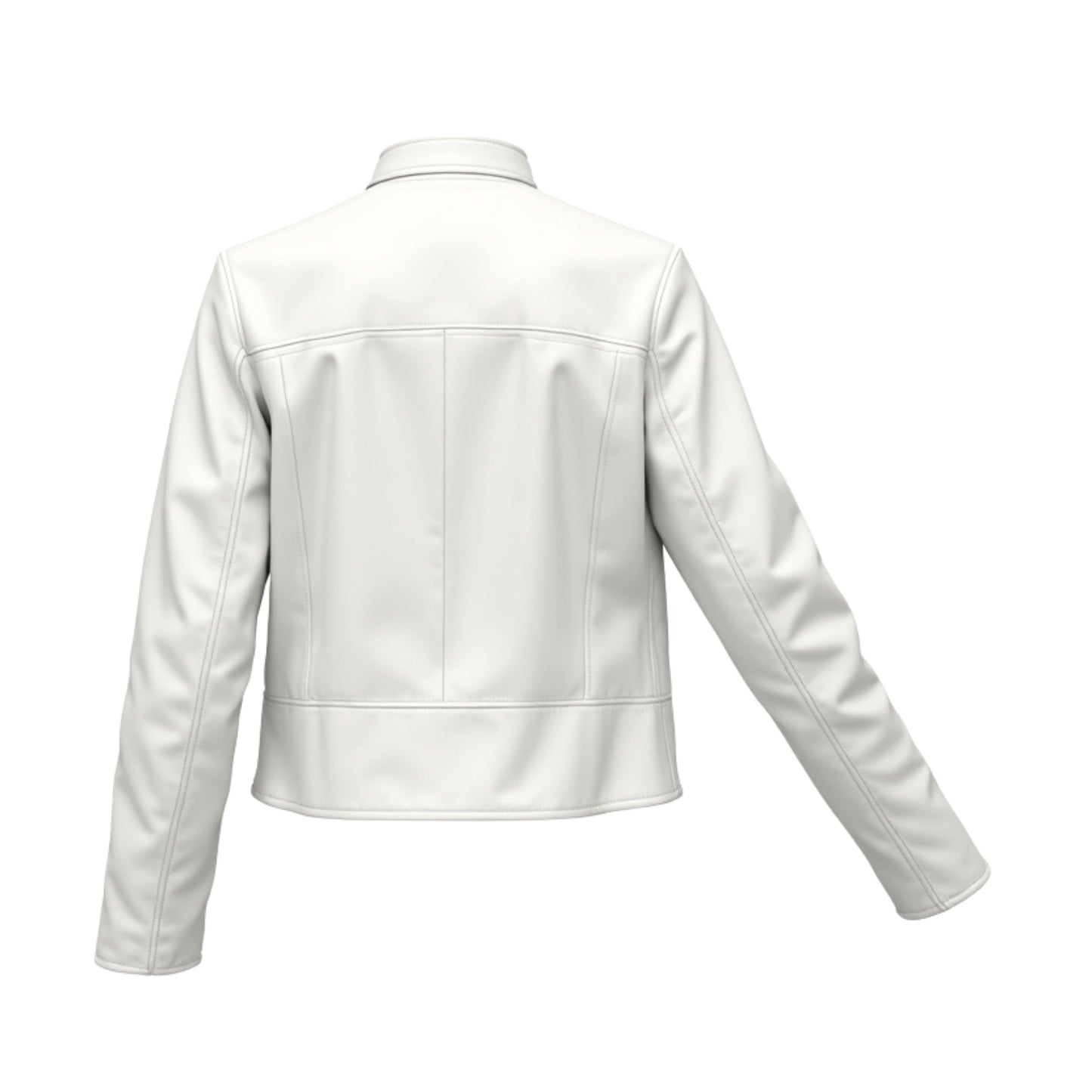 White Real Leather Slim Fit Moto Jacket: Minimalist Stand Collar Zip Front