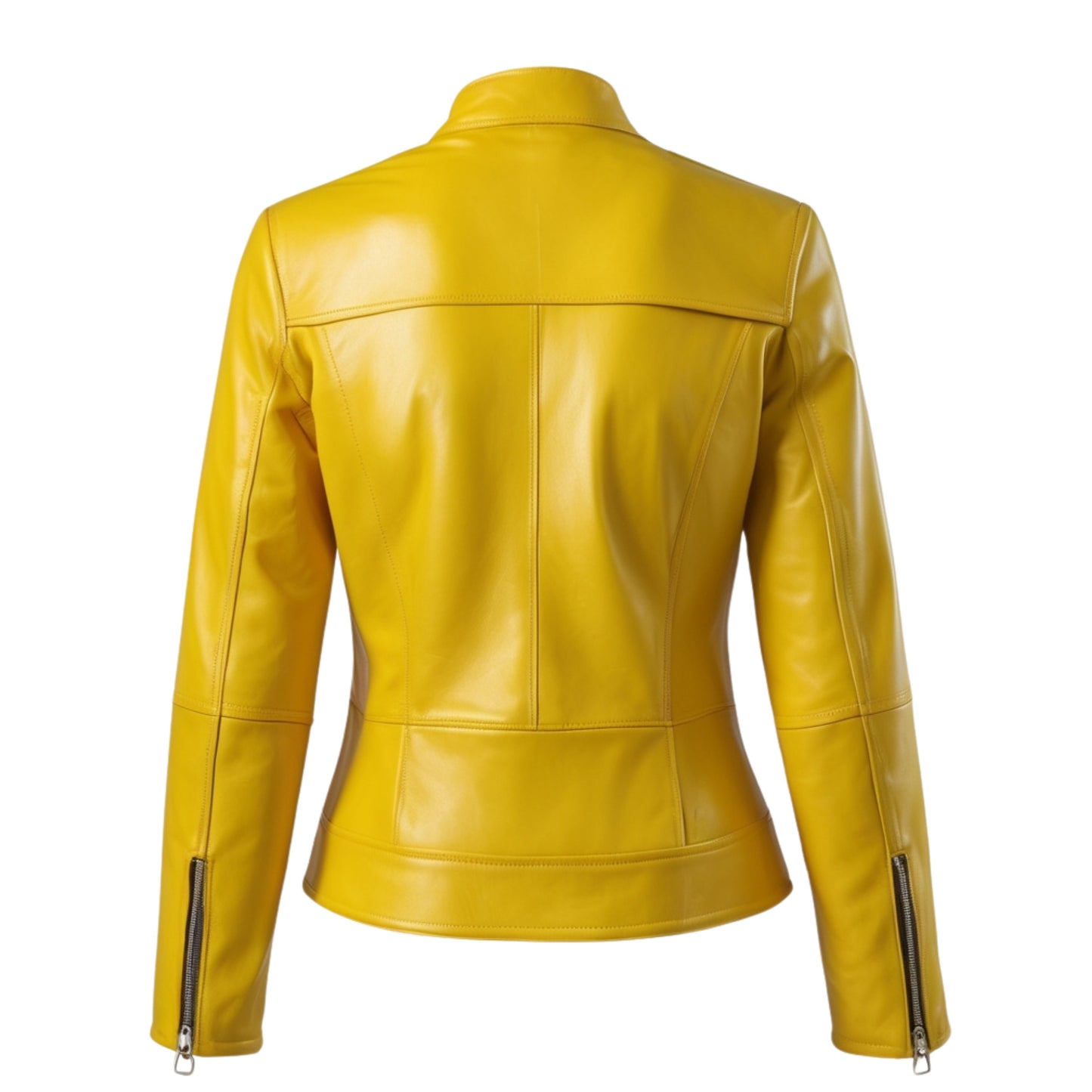 Yellow Leather Moto Jacket: Slim Fit Biker Outerwear with Stand Collar