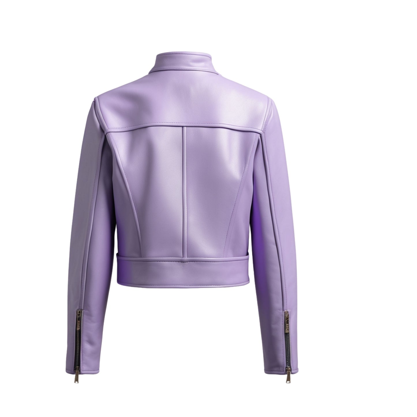 Women's Lavender Real Leather Moto Cropped Jacket – Slim Fit Fashion Outerwear
