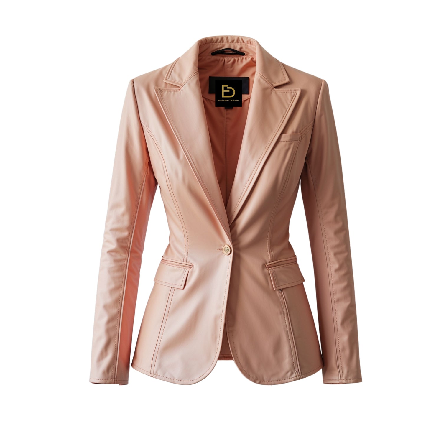 Women's Blush Pink Real Leather Blazer Jacket with Notched Lapel