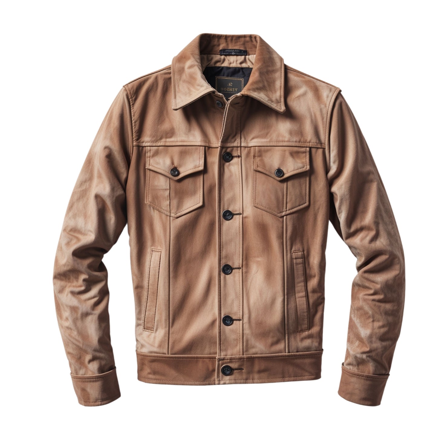 Tan Suede Leather Trucker Jacket: Western Style Button Front, Flap Pockets