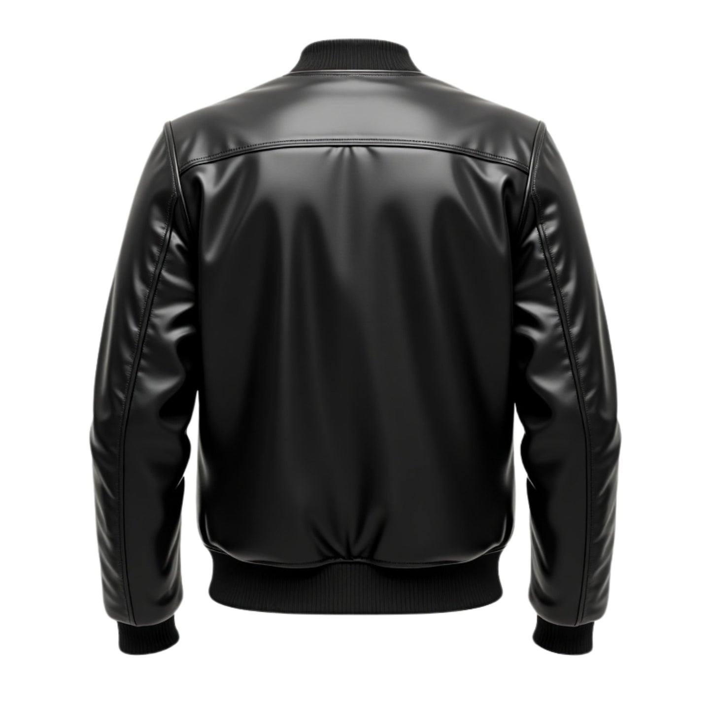 Men's Black Real Leather Bomber Jacket: Minimalist Street Style Ribbed Collar Zip Pockets