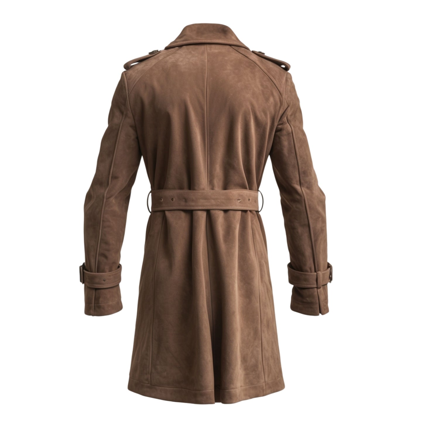 Brown Suede Double Breasted Trench Coat with Belted Waist – Timeless Autumn Style