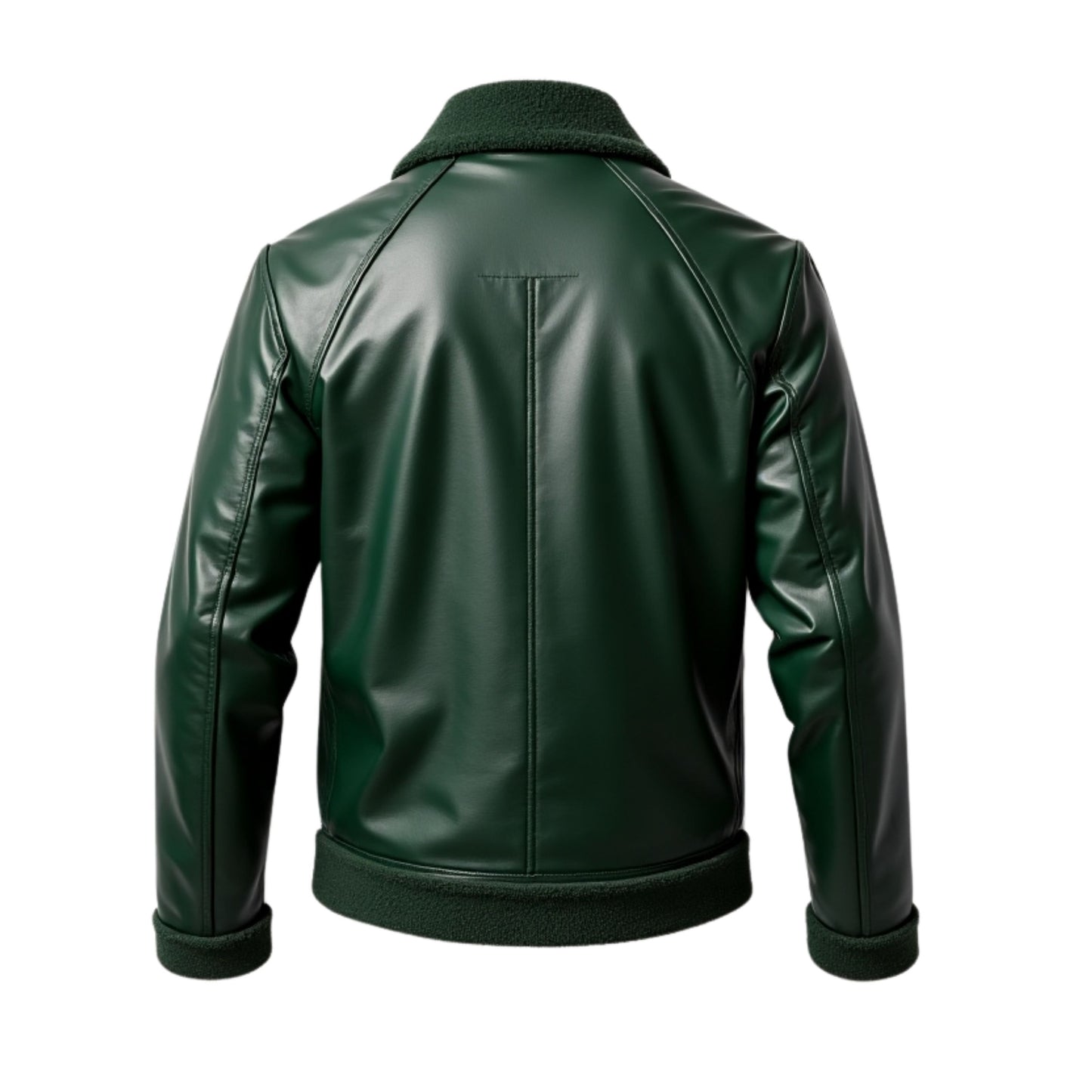 Mens Real Leather Green Quilted Bomber Jacket Shearling Collar Zippered Pockets Modern Winter Outerwear