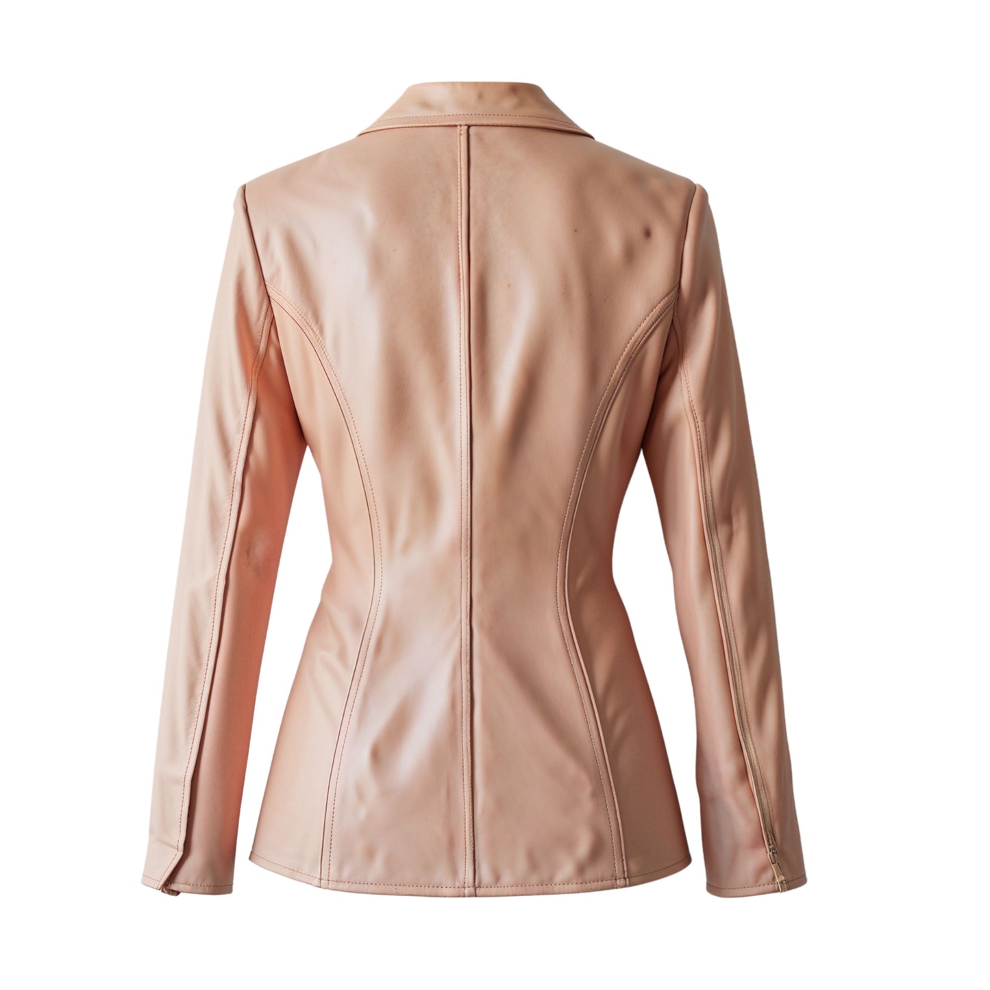 Women's Blush Pink Real Leather Blazer Jacket with Notched Lapel