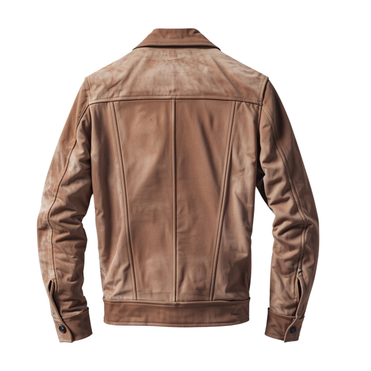 Tan Suede Leather Trucker Jacket: Western Style Button Front, Flap Pockets