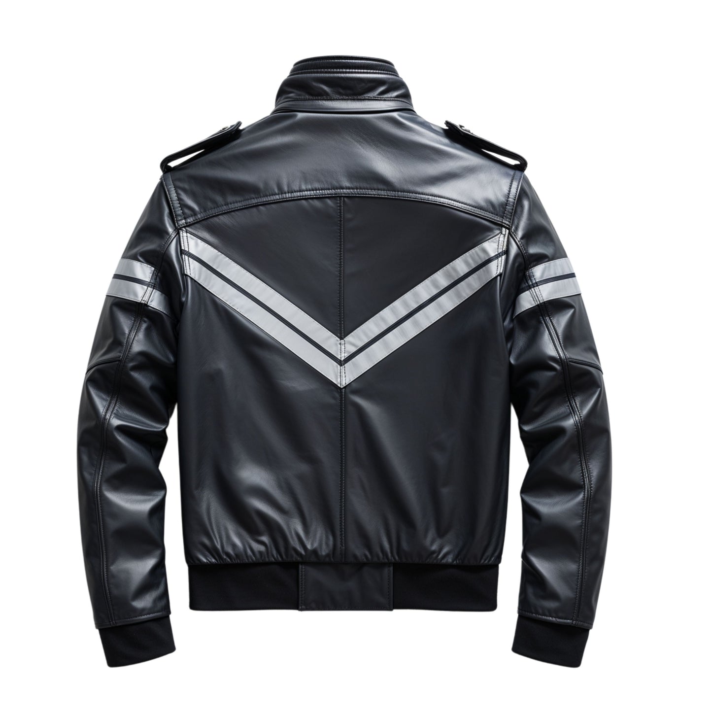 Men's Real Leather Bomber Jacket with Reflective Stripes, Urban Motorcycle Style