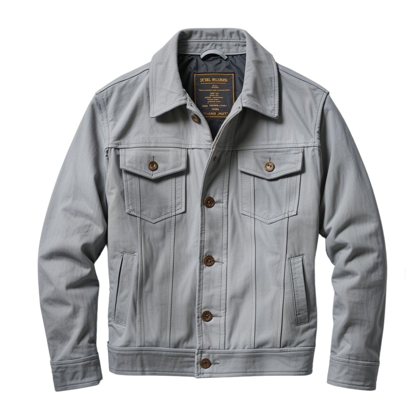 Light Gray Suede Leather Trucker Jacket: Button Front, Chest Pockets, Classic Fit