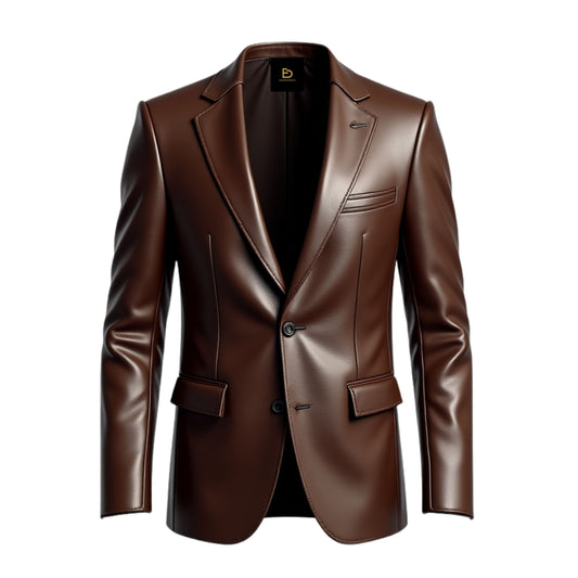 Men's Brown Real Leather Blazer: Tailored Fit, Notch Lapel, Two-Button Jacket