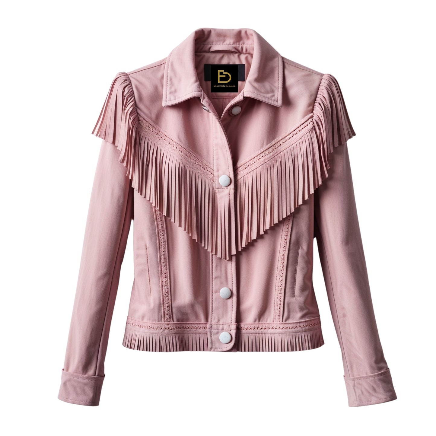 Dusty Pink Real Leather Fringe Jacket – Western Yoke Shoulder Fringe Hem
