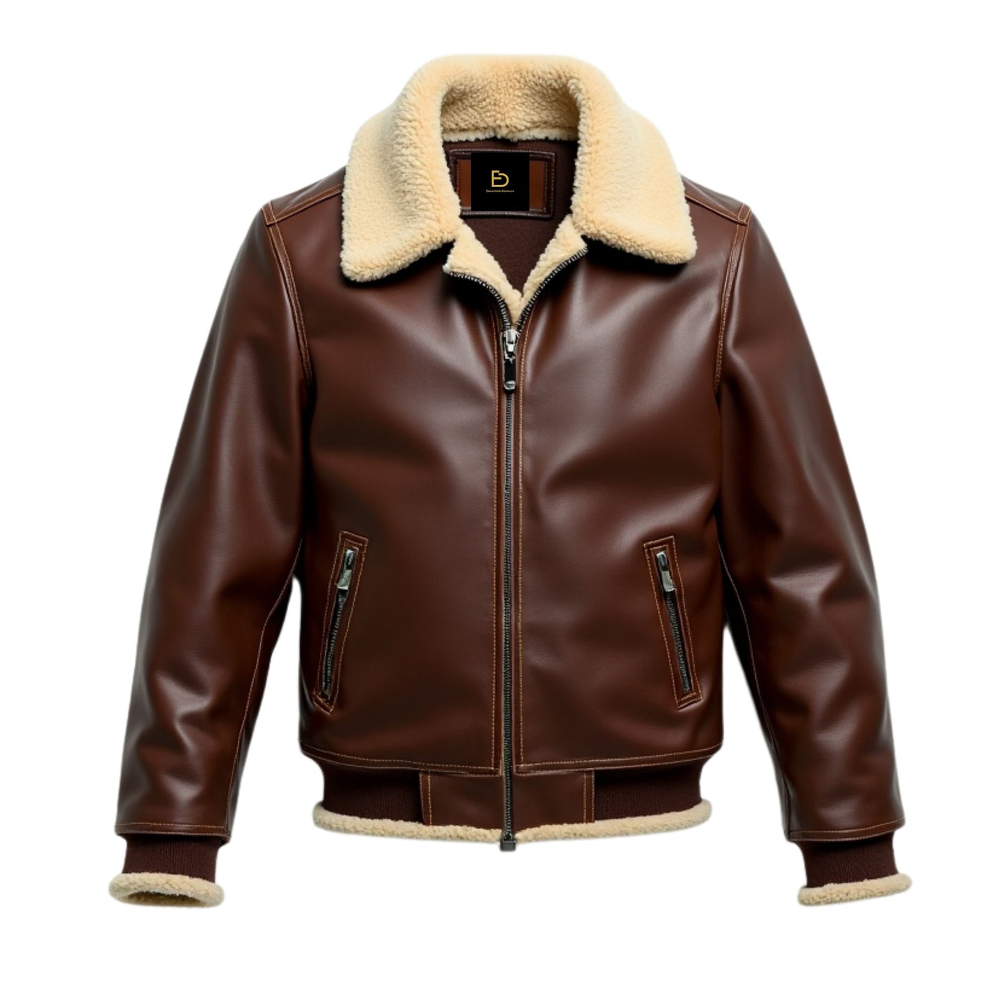 Men's Brown Leather Aviator Bomber Jacket with Shearling Collar – Classic Winter Travel Wear