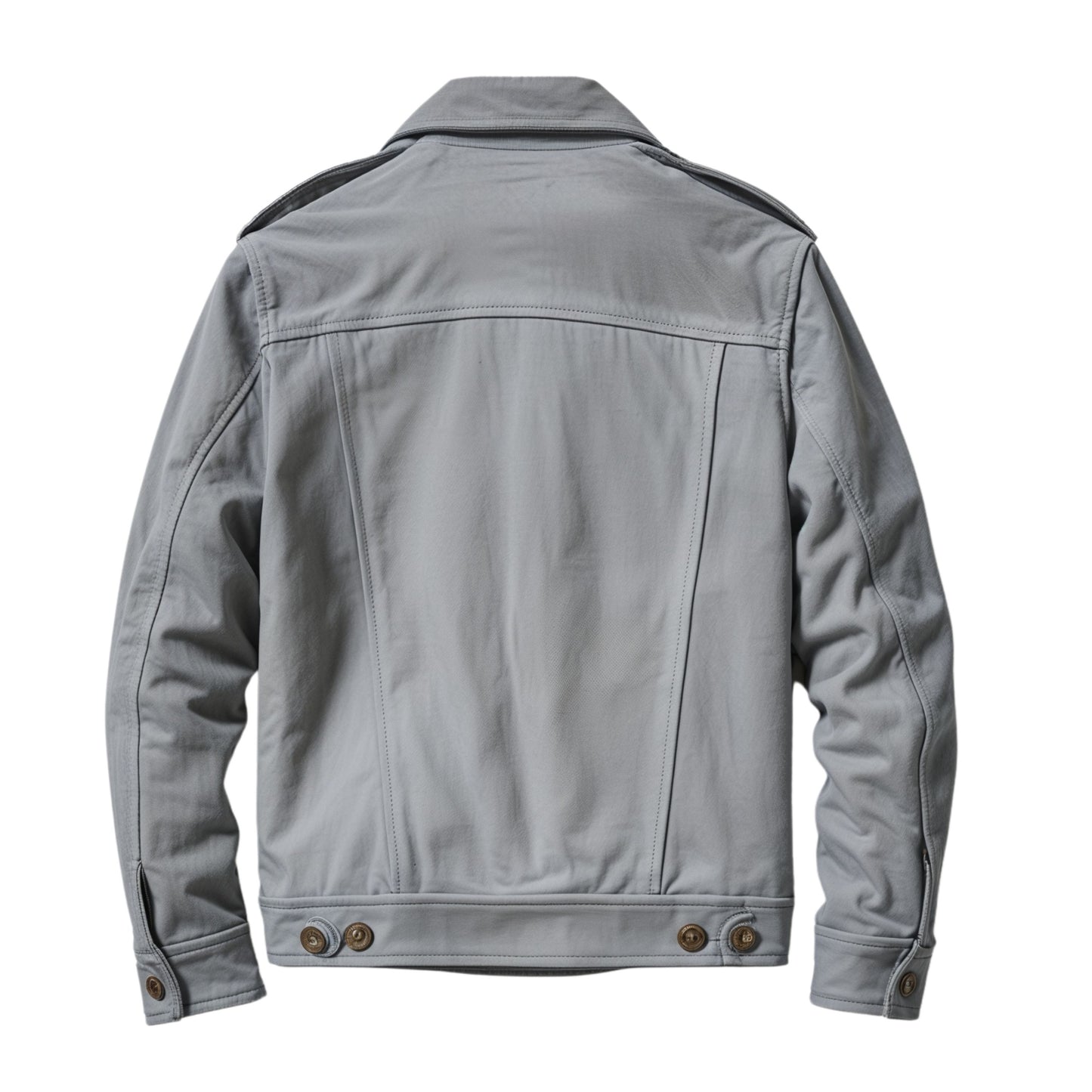 Light Gray Suede Leather Trucker Jacket: Button Front, Chest Pockets, Classic Fit