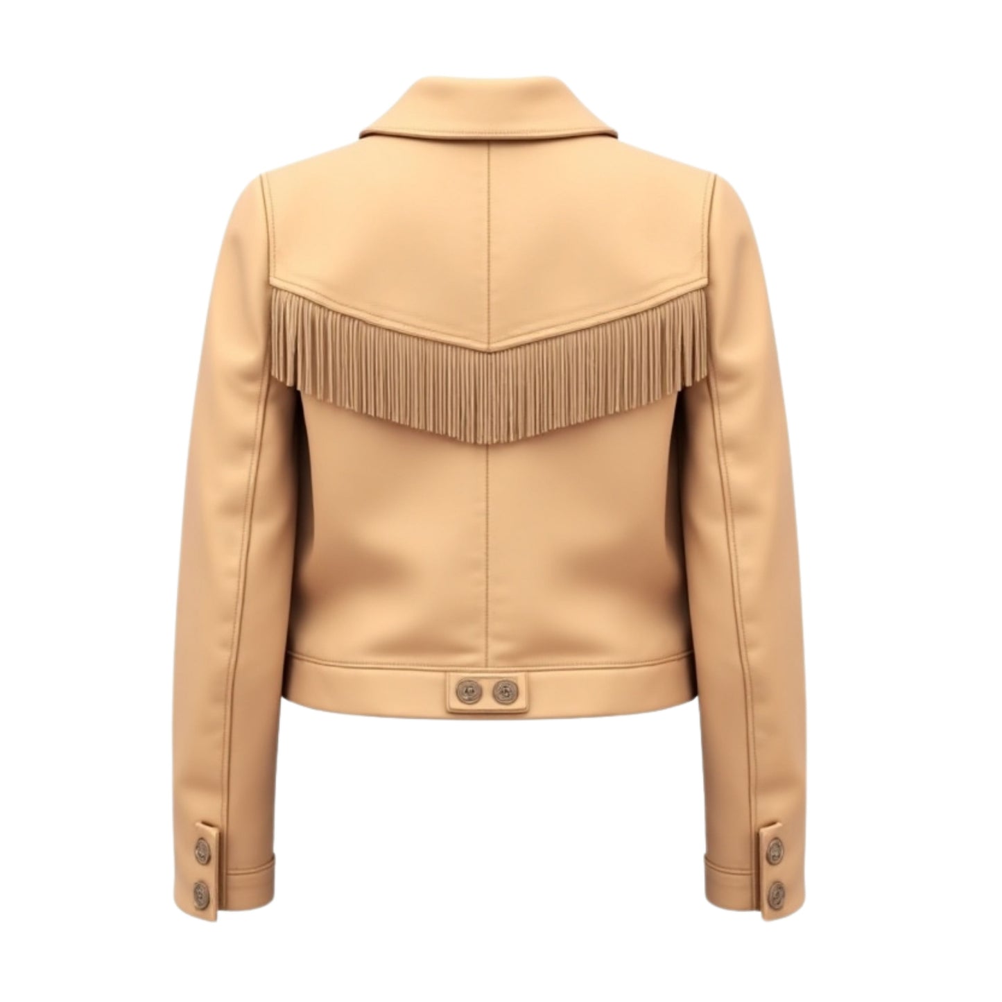 Camel Real Leather Fringed Jacket – Bohemian Western Lapel Collar Style