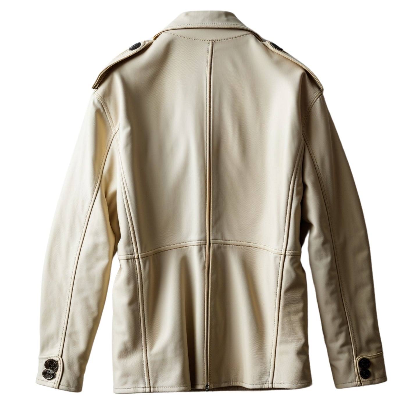 Classic Cream Double Breasted Real Leather Jacket Men Spacious Pockets Timeless Lapels Sophisticated Style