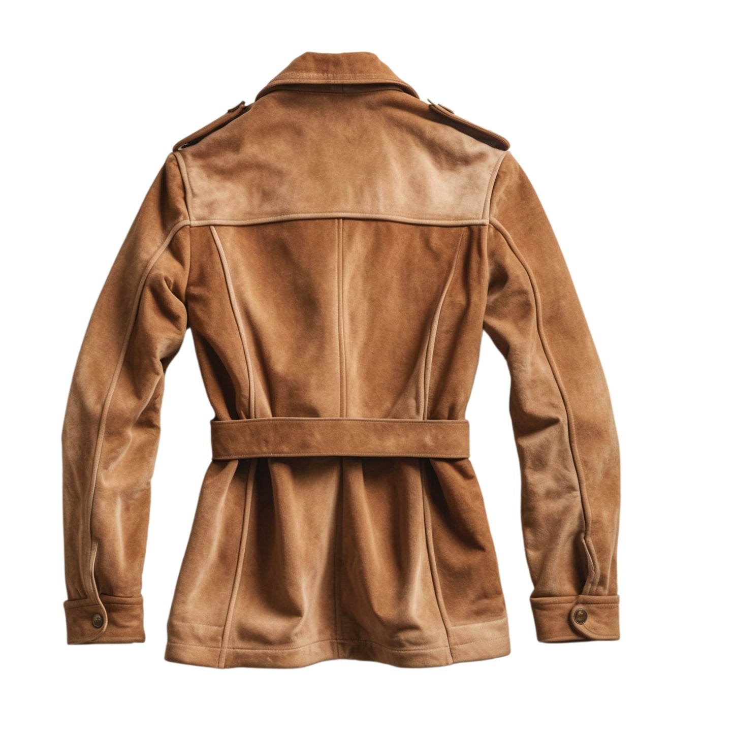 Brown Suede Safari Field Jacket with Belted Waist and Flap Pockets
