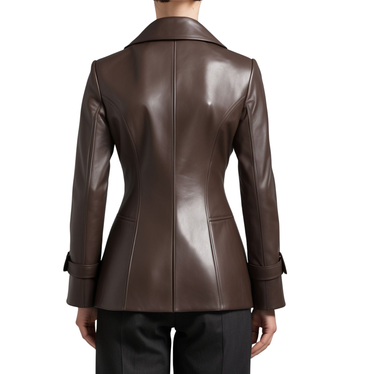 Brown Real Leather Blazer Jacket: Classic Lapel, Tailored Fit, Luxury Coat