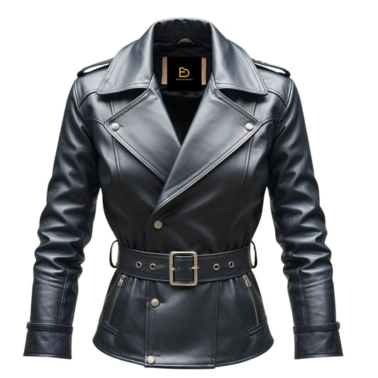 Men's Black Real Leather Belted Biker Jacket – Motorcycle Style Outerwear