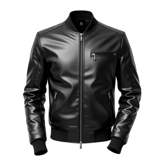 Men's Black Leather Bomber Jacket – Slim Fit Biker Style Streetwear