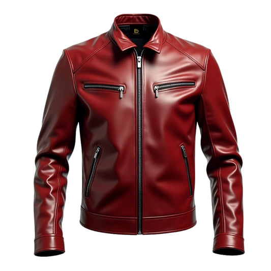 Men's Maroon Leather Biker Jacket: Slim Fit Moto Style Streetwear