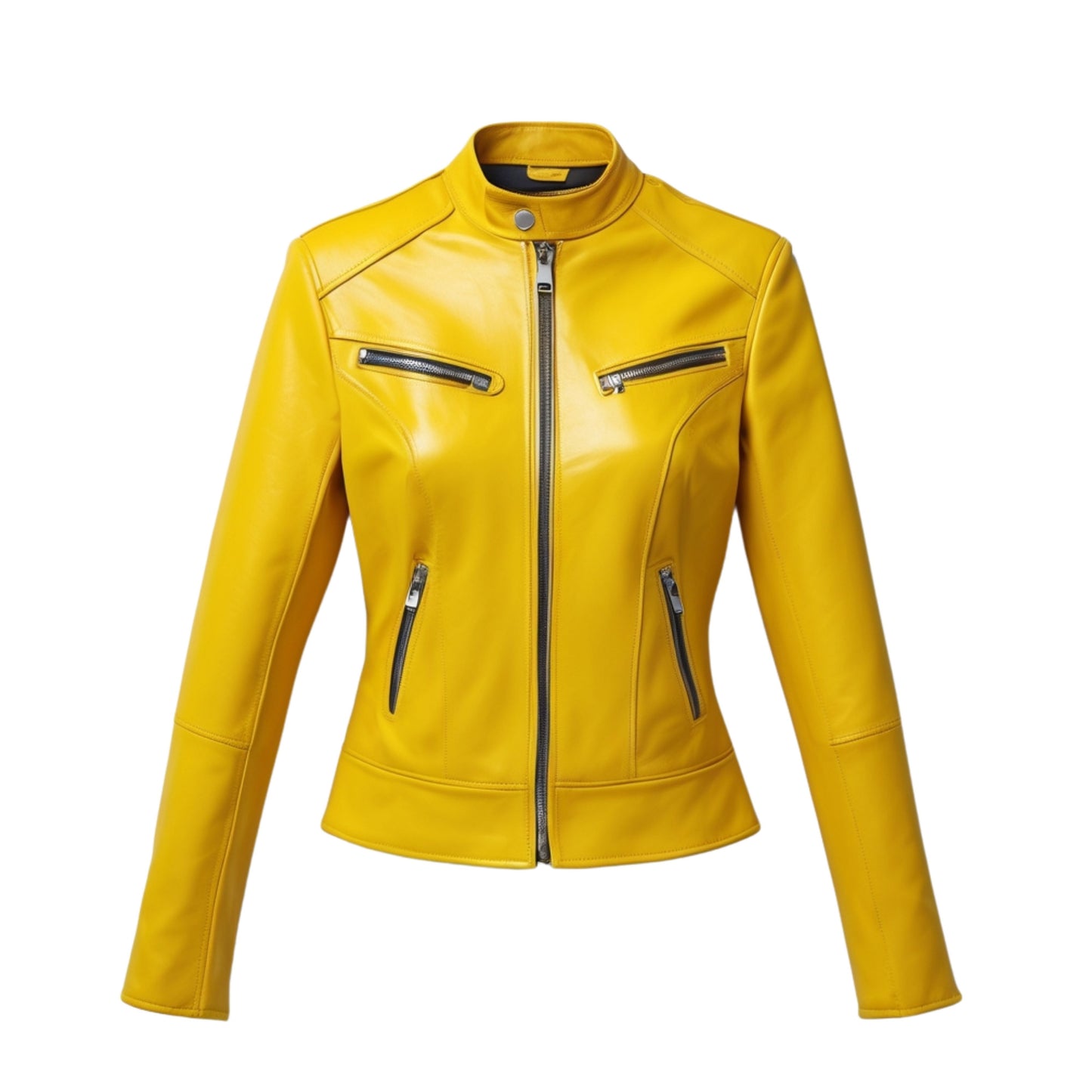 Women's Yellow Real Leather Moto Jacket – Slim Fit Biker Outerwear