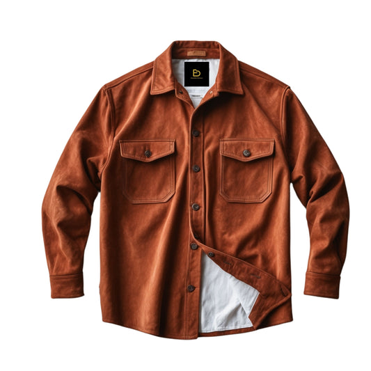 Brown Suede Shirt Jacket: Classic Button Front, Dual Chest Pockets, Smart Layering Style