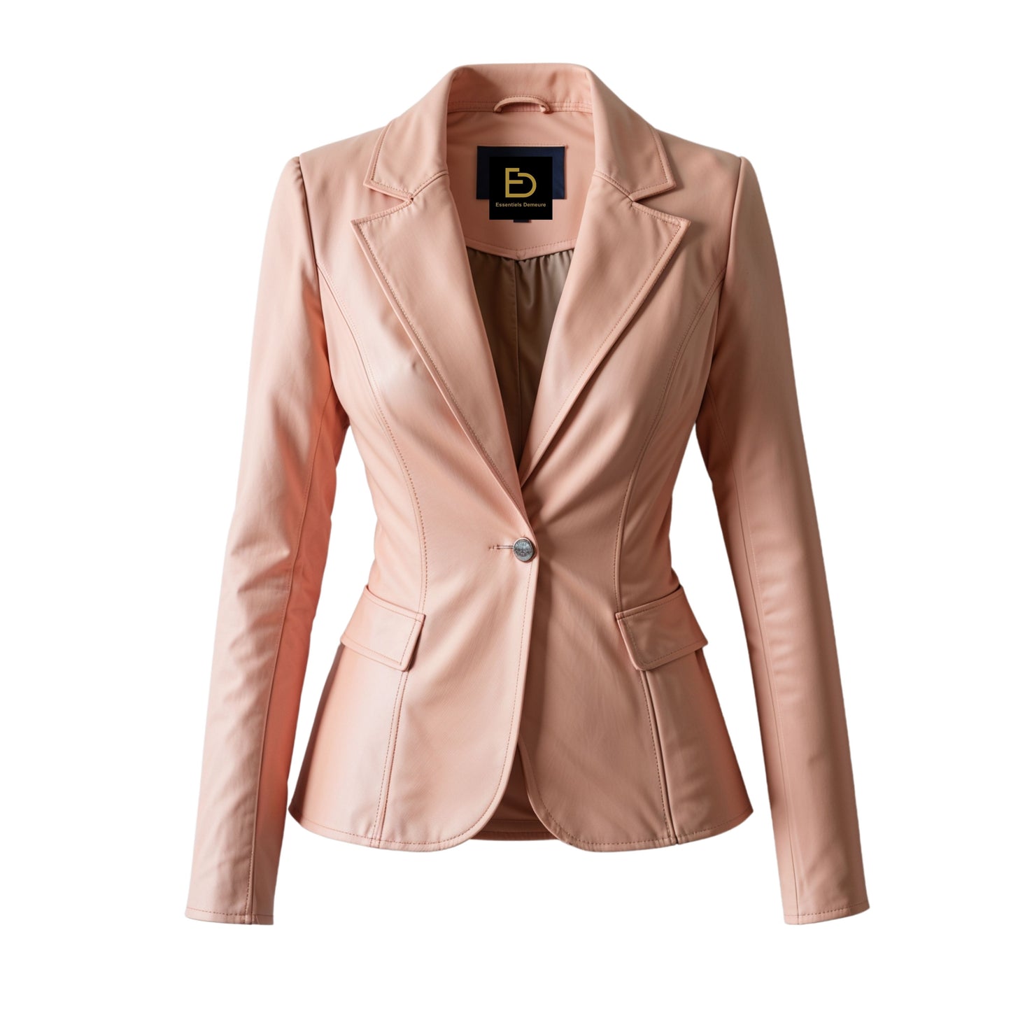 Women's Blush Pink Real Leather Blazer Jacket – Tailored Slim Fit Office Style