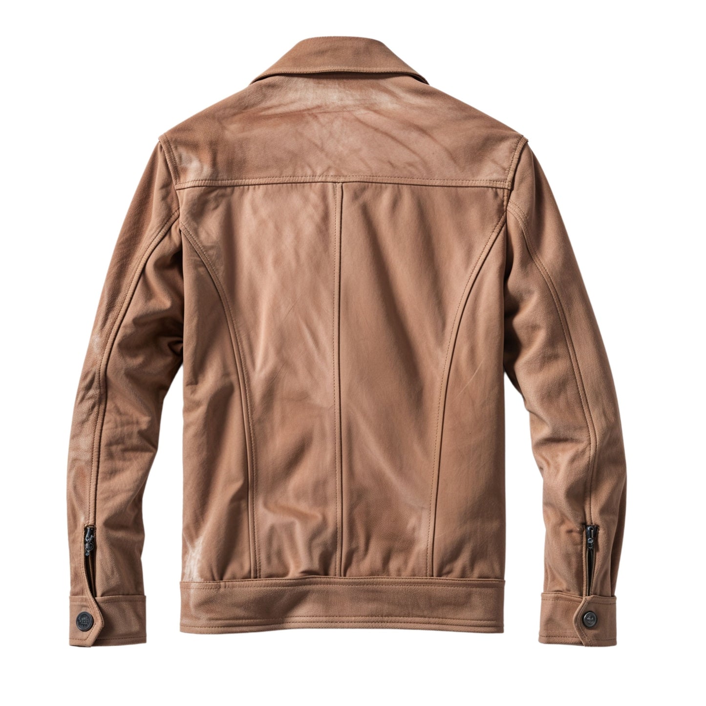Tan Real Leather Trucker Jacket: Modern Seaming, Button Closure, Flap Pockets
