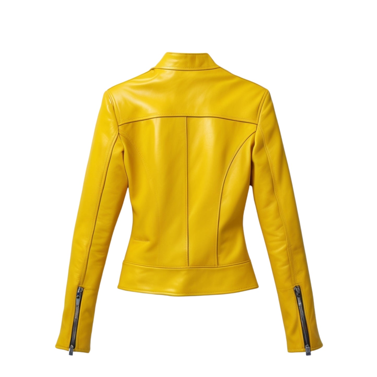 Women's Yellow Real Leather Moto Jacket – Slim Fit Biker Outerwear