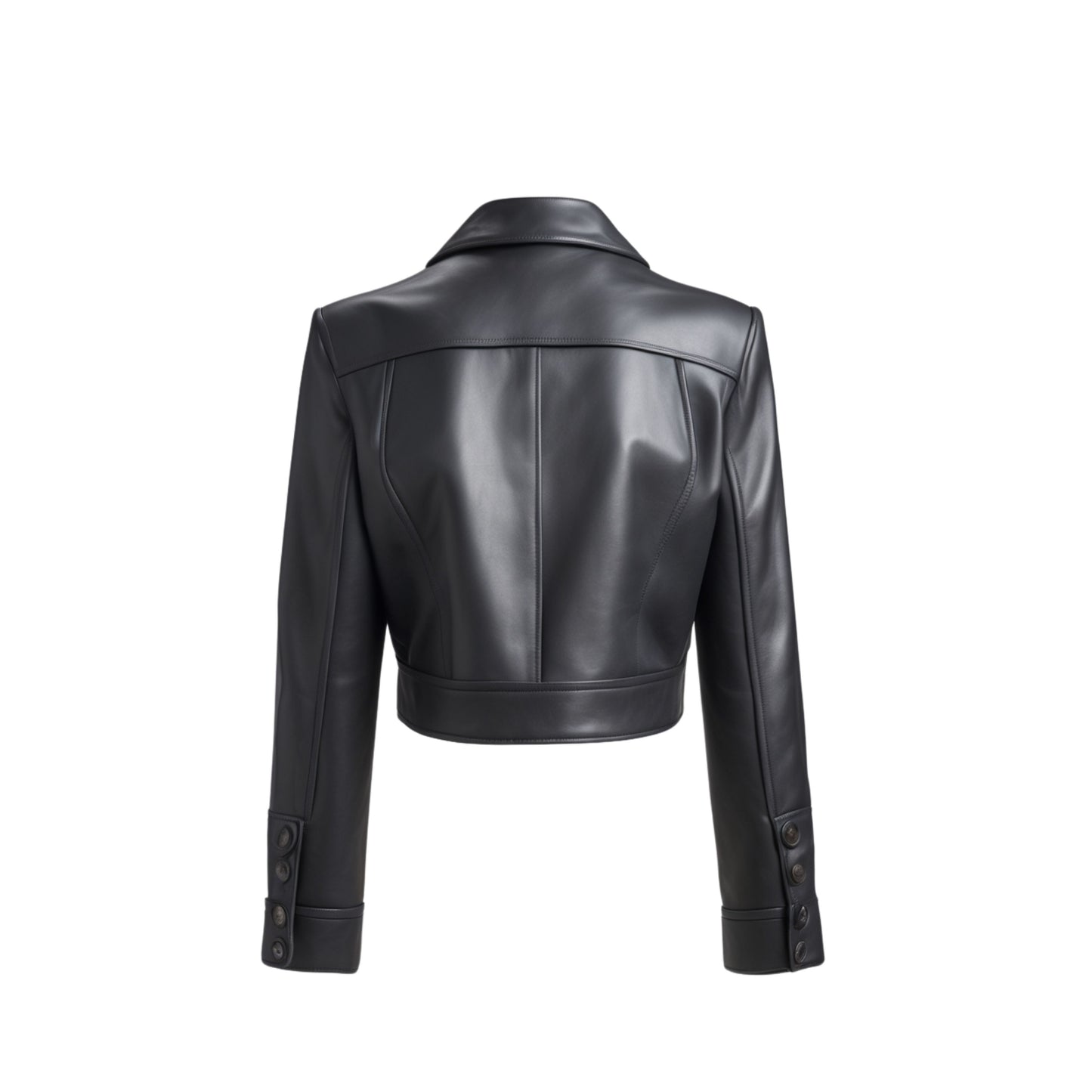 Black Real Leather Cropped Trucker Jacket: Essentials Demeure Streetwear Coat