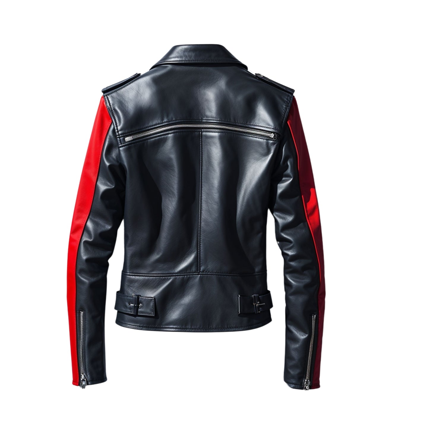 Men's Real Leather Biker Jacket with Red Stripes, Asymmetrical Zip Street Style