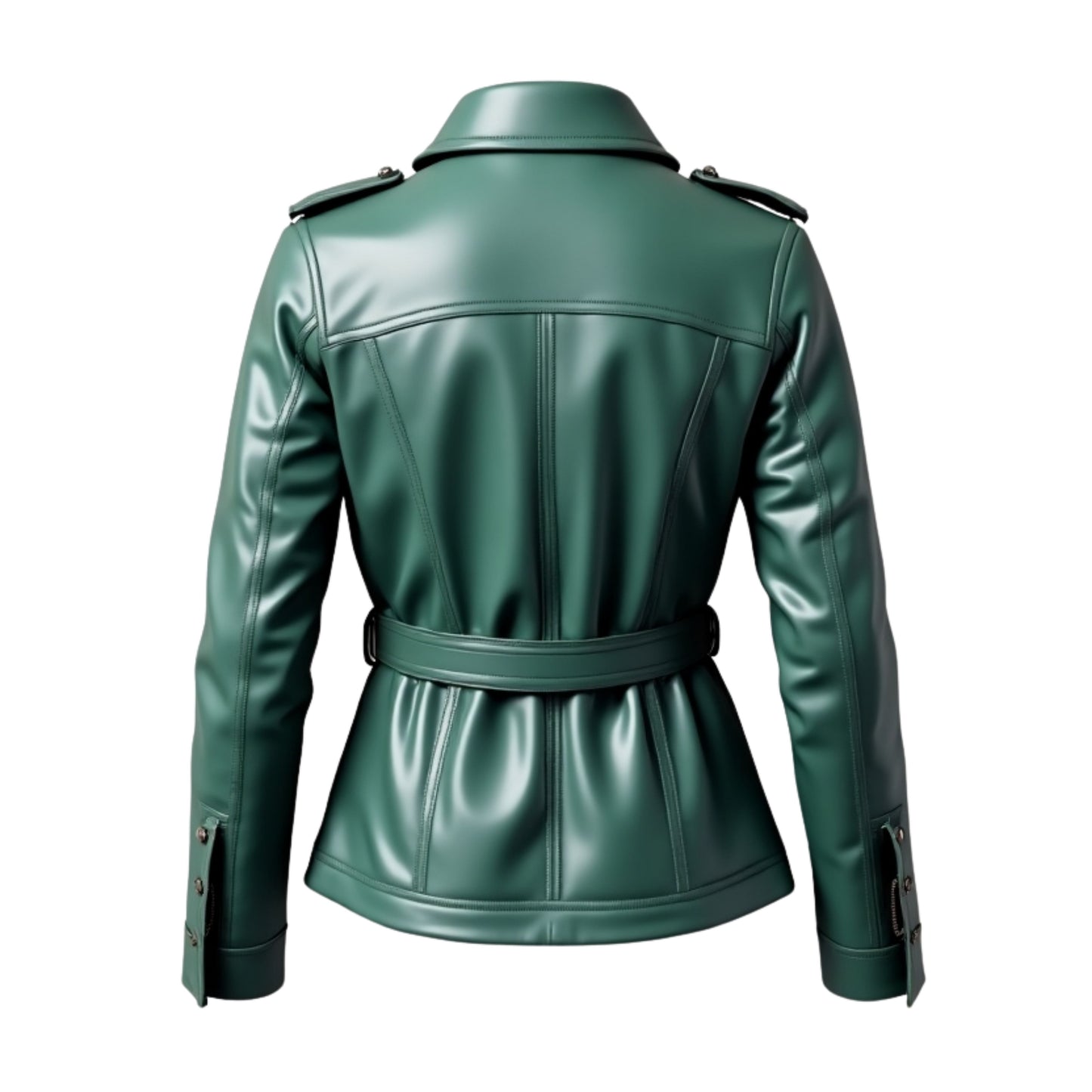 Olive Green Real Leather Safari Jacket: Military Style, Belted Waist, Cargo Pockets