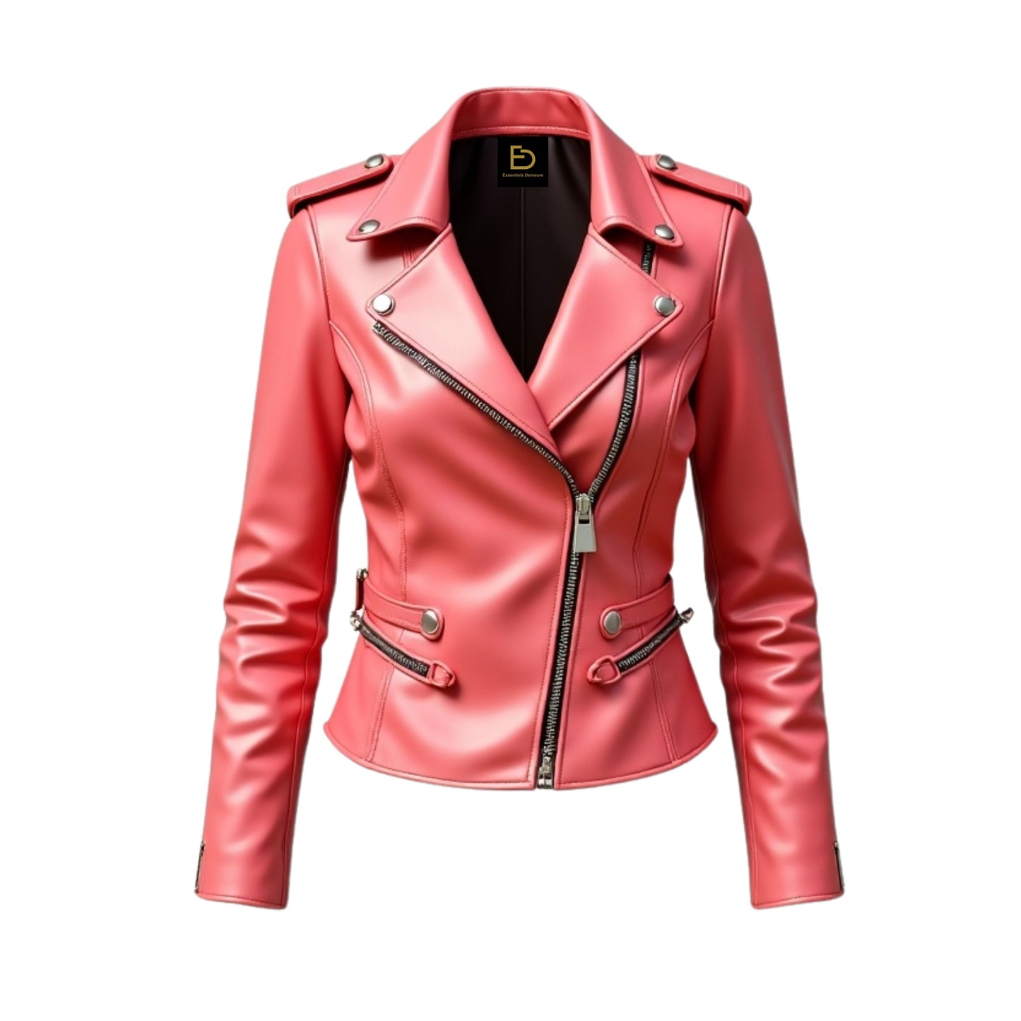Womens Pink Lambskin Leather Biker Jacket – Slim Fit Moto Style