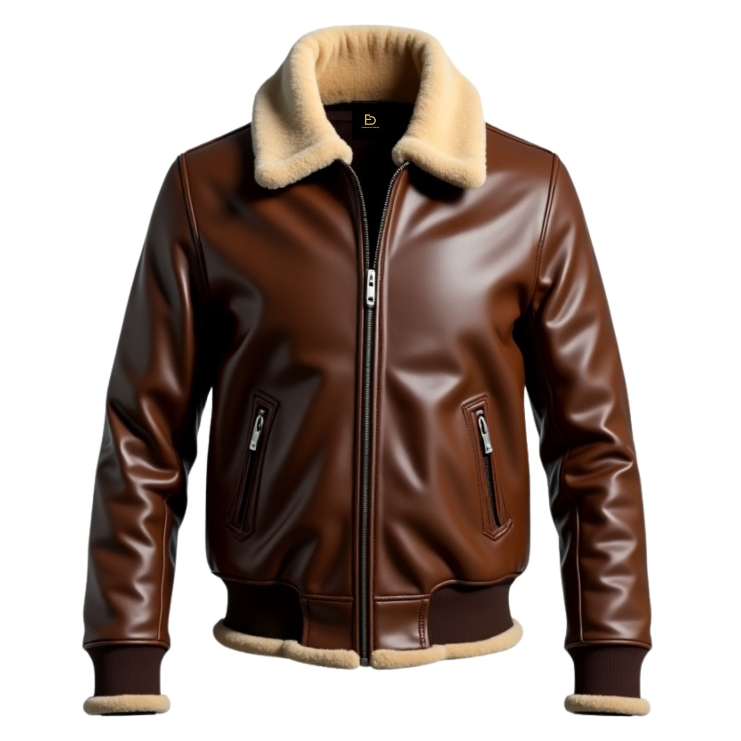 Men's Brown Real Leather Aviator Bomber Jacket with Shearling Collar