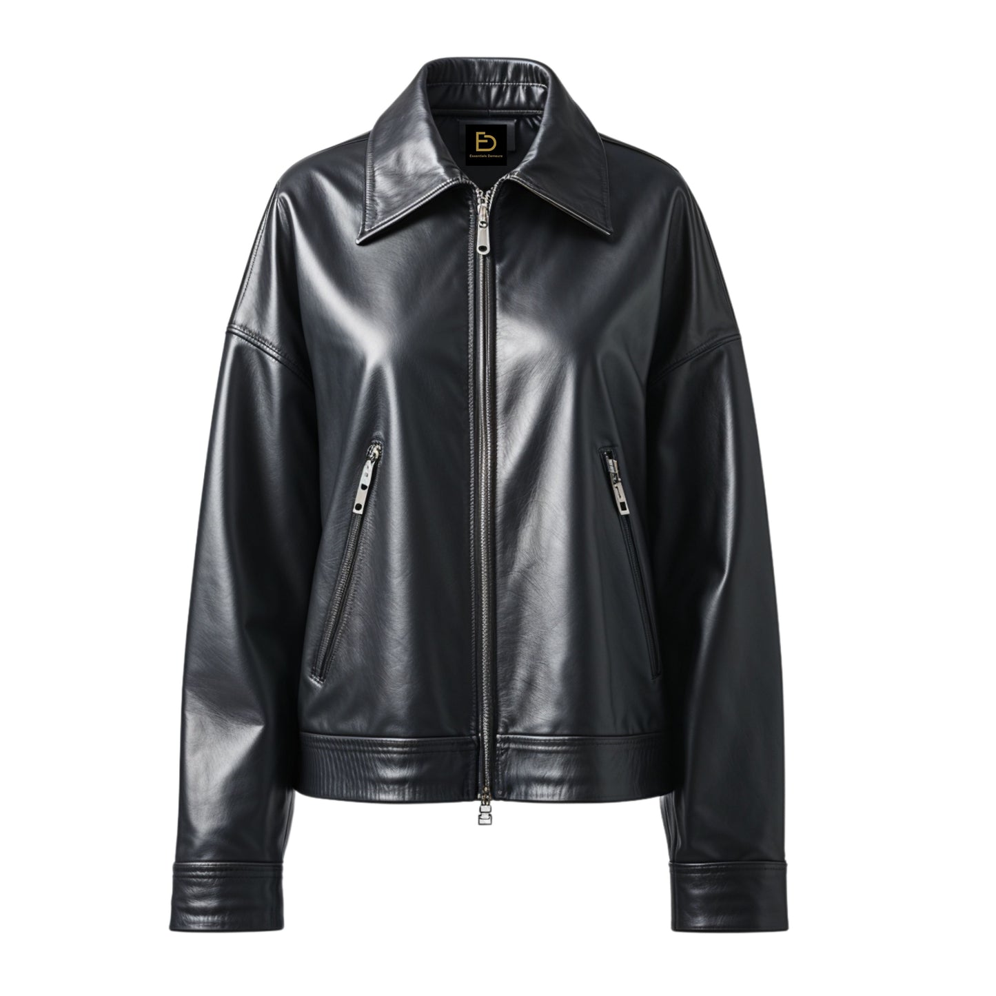 Black Leather Cropped Jacket: Relaxed Fit, Shirt Collar Streetwear Style (Copy)