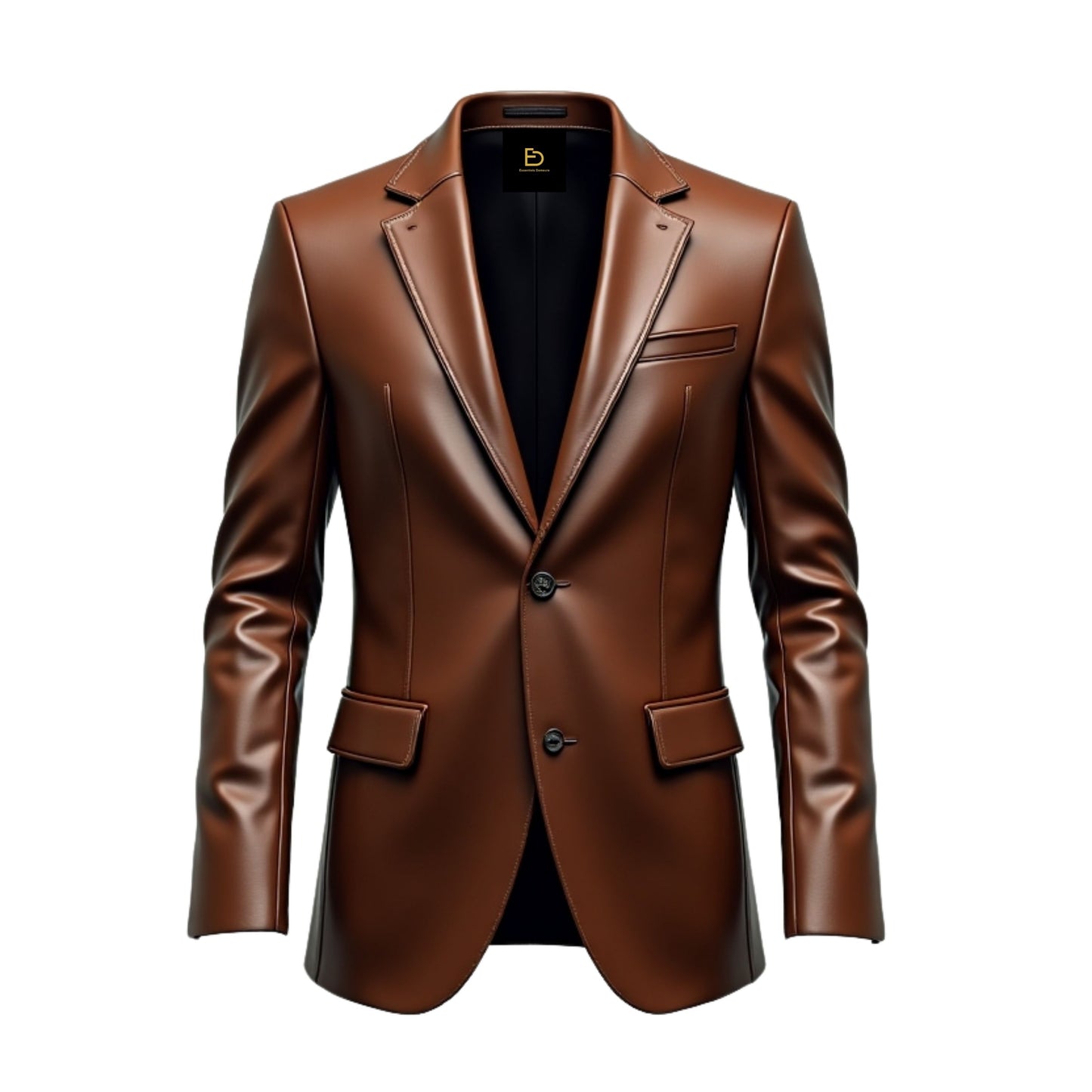 Men's Brown Leather Blazer: Classic Two-Button Tailored Fit Formal Wear