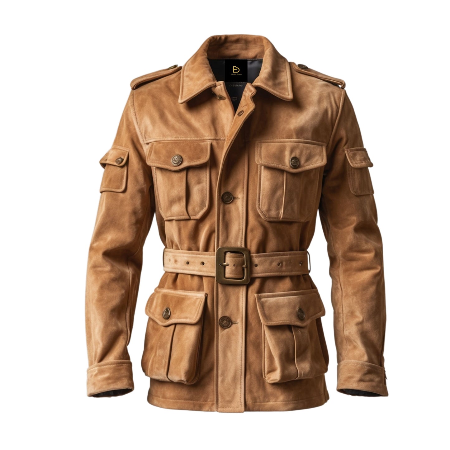 Men's Suede Safari Jacket with Belted Waist and Four Pockets – Adventure Style Outerwear