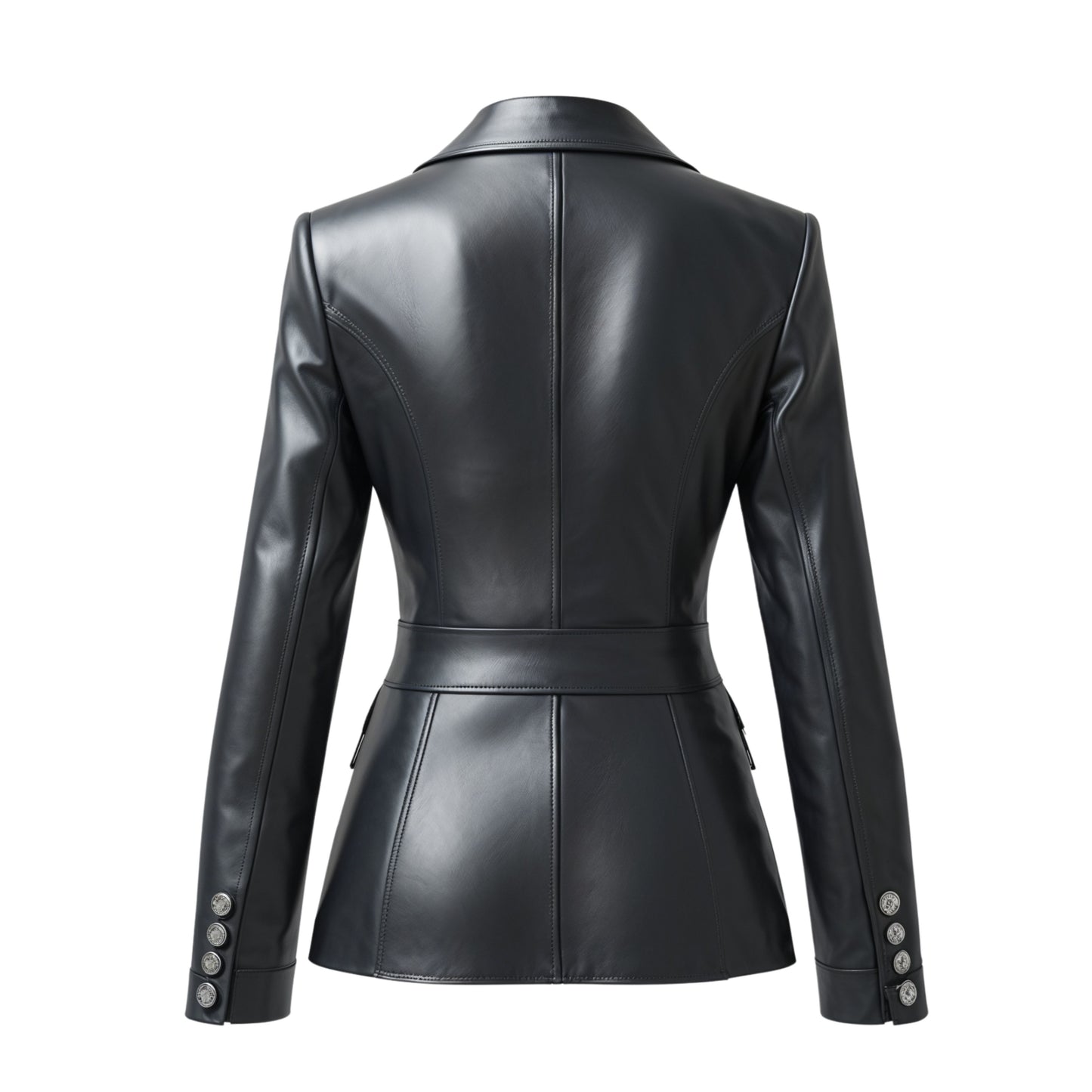 Black Real Leather Blazer Jacket: Slim Fit, Notched Lapel, Two-Button Office Coat