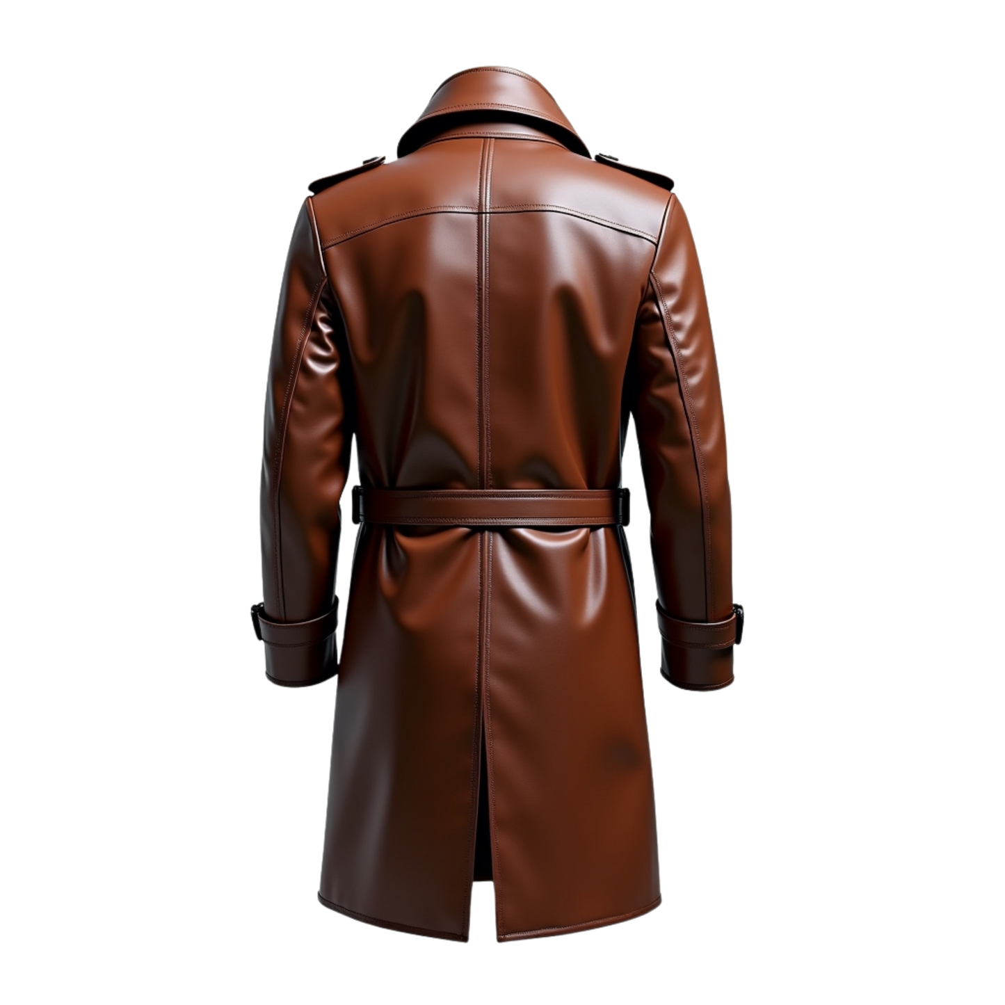 Men's Brown Leather Trench Coat: Classic Double-Breasted Belted Overcoat