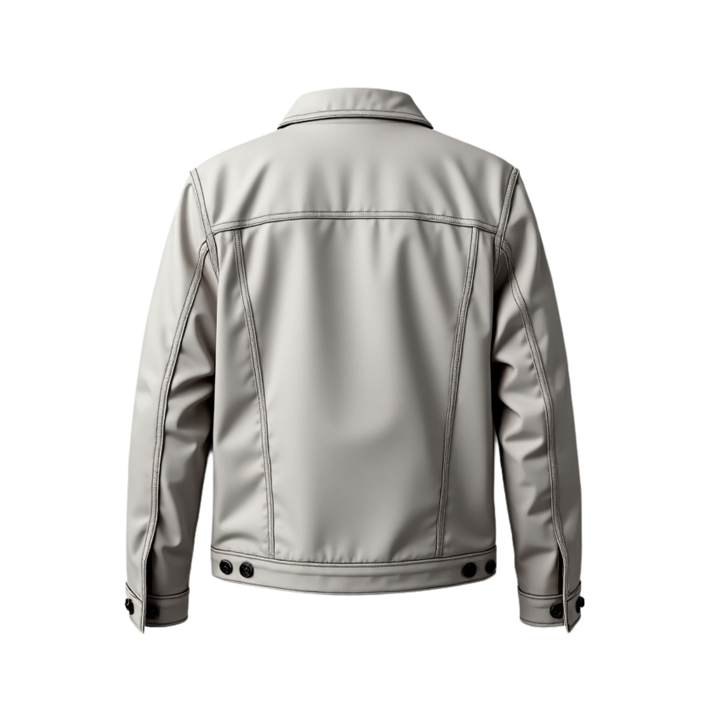 Men's Light Grey Real Leather Trucker Jacket – Modern Fit Button Closure