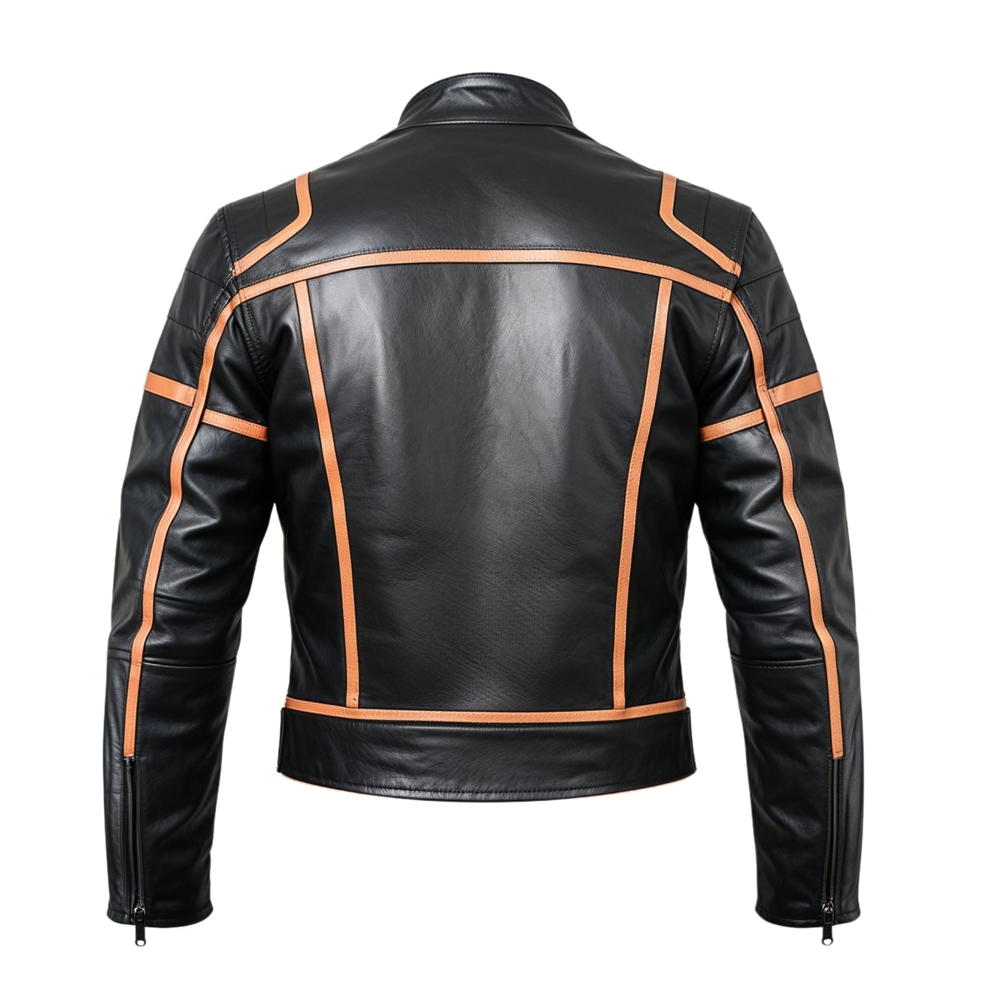 Modern Motorcycle Jacket Orange Racing Stripes Secure Zip Pockets Adjustable Waist Stylish Riding Comfort