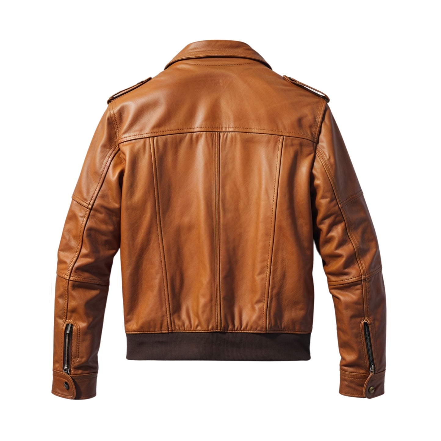 Men's Real Leather Bomber Jacket: Four Flap Pockets, Ribbed Waistband, Classic Style