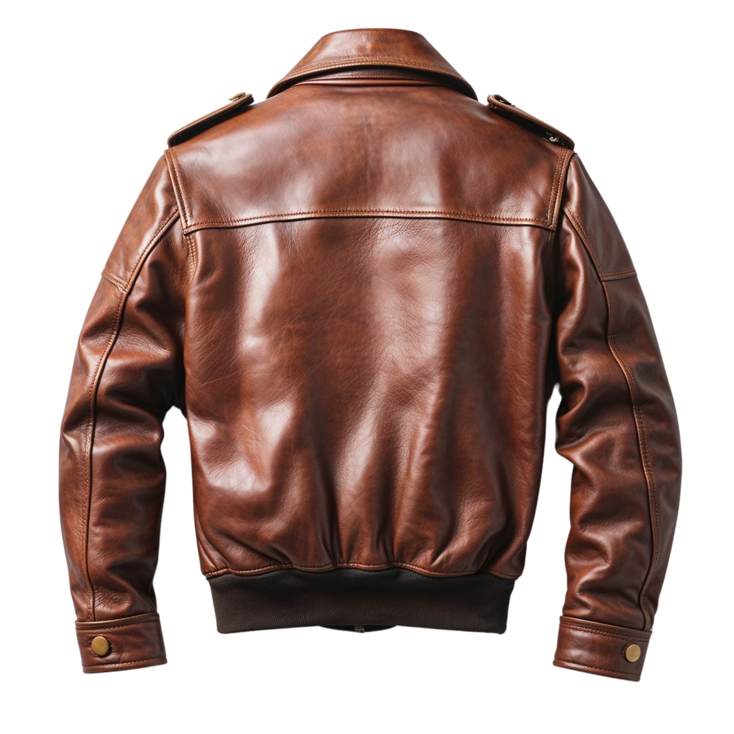 Men's Brown Real Leather Military Jacket – Vintage Fashion, Ribbed Cuffs, Button Closure