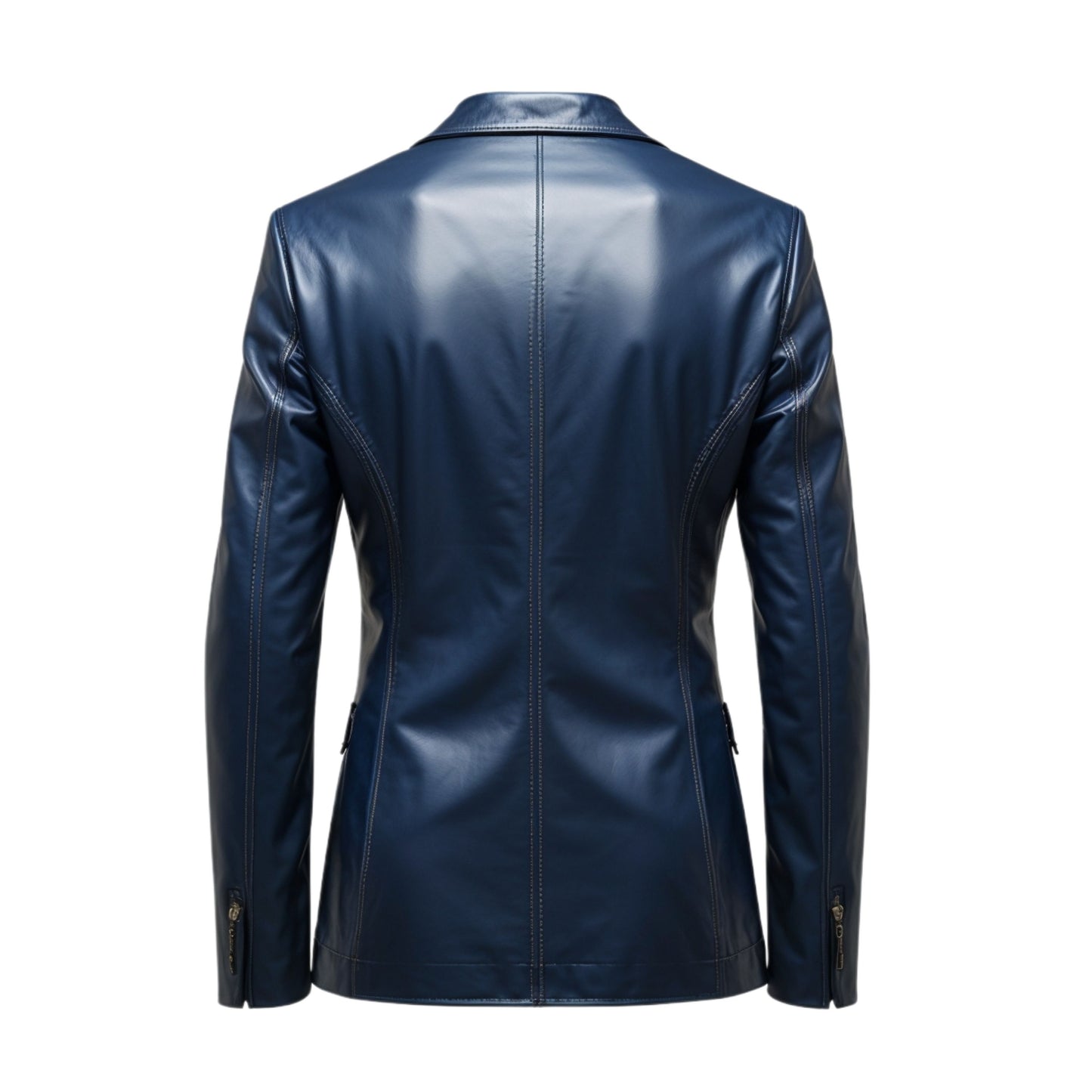 Men's Navy Blue Leather Blazer: Modern Tailored Fit, Notch Lapel, Formal Style